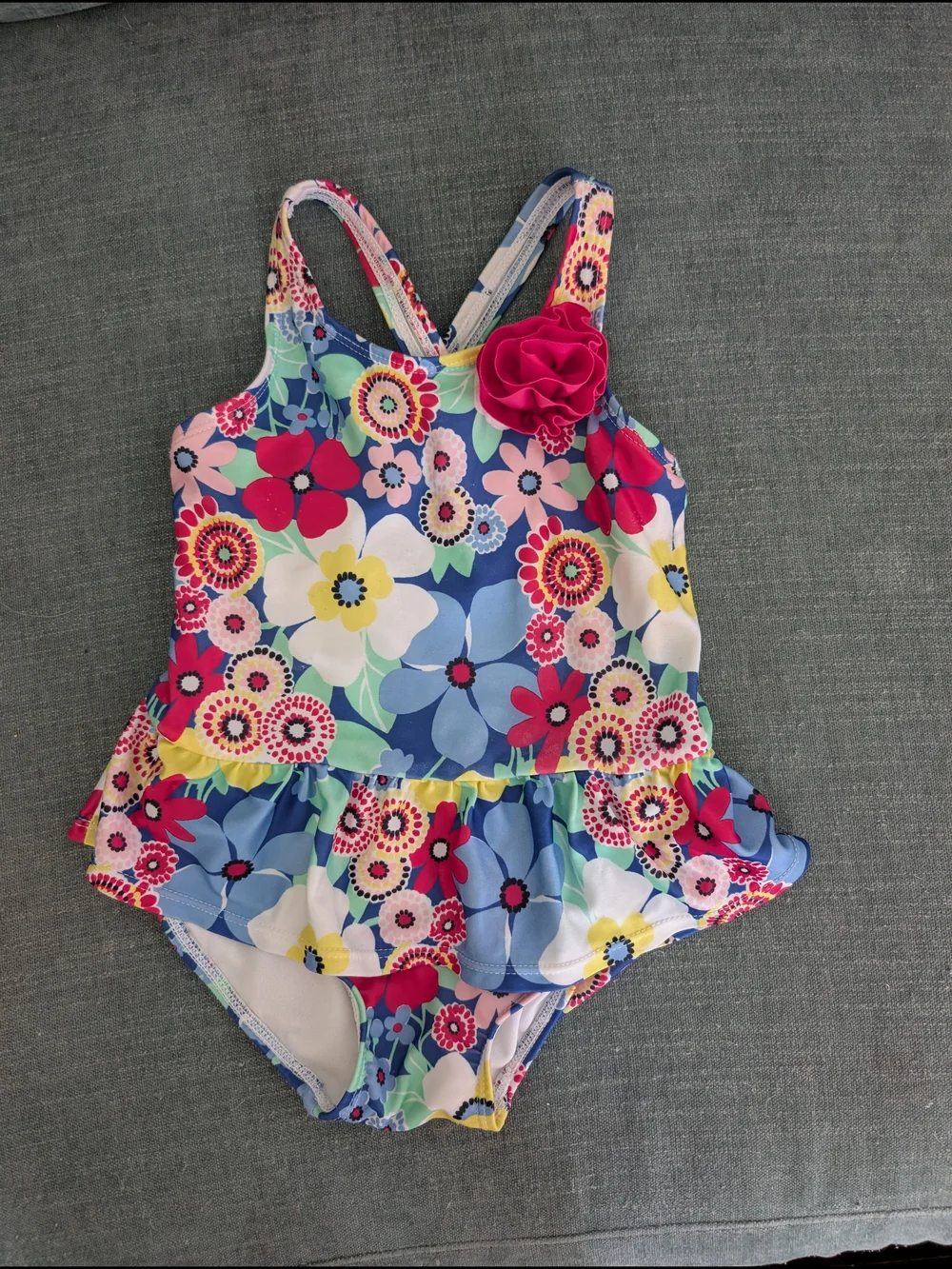 Gymboree Floral Ruffle One-Piece Swimsuit - Blue, Pink, Yellow, White